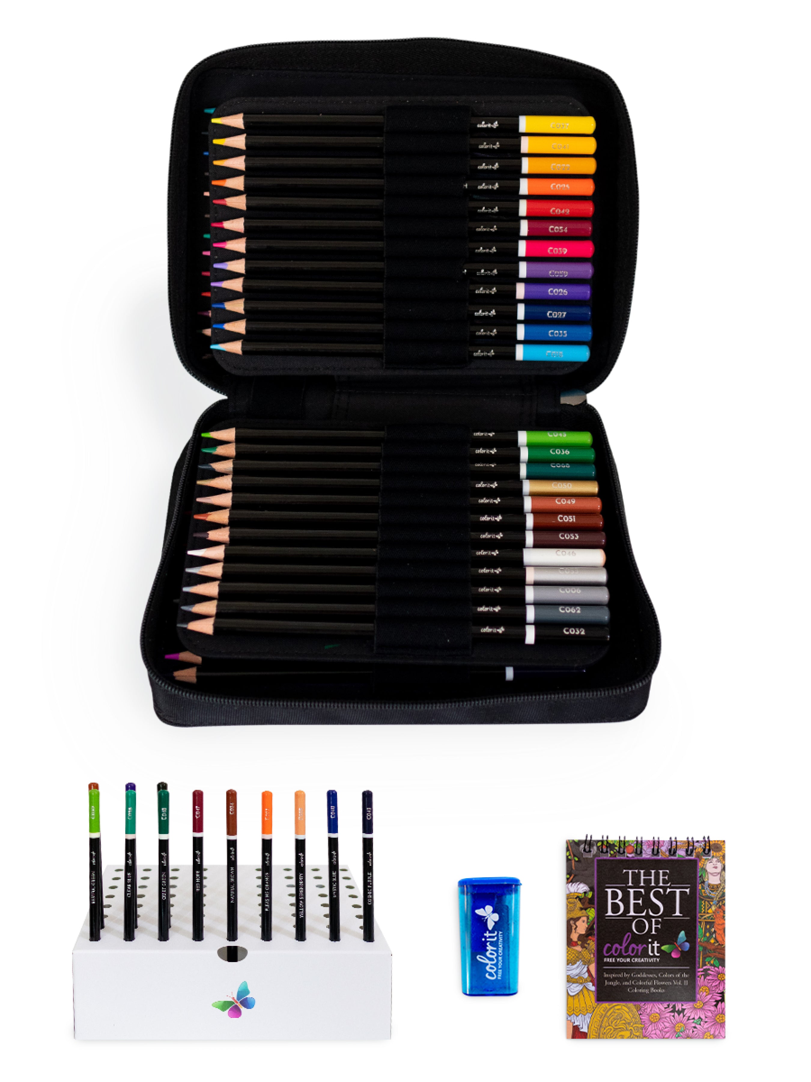 Premium 72 Colored Pencil Set - Includes Pencil Organizer, Travel Case,  Pencil Sharpener, Mini Coloring Book, and Gift Box